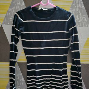 Black N White Stripped Woolen Top