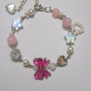 Pink Bow Beaded Bracelet