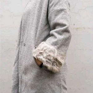 Gray Coat with Luxe Fur Cuffs - Brand New