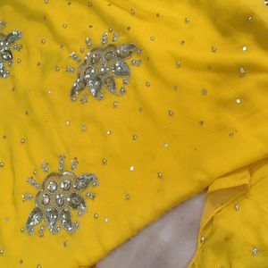 ✨chiffon Bright Yellow Partywear Saree Blouse ✨💕