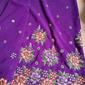 Heavy Embroidery Violet Georgette Saree