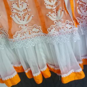 3 Pcs Fancy Kurta Pjama Dupatta Set 4 layer Net