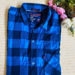 Blue Color Cotton Branded Shirt