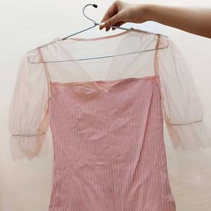 Beautiful Cute Pink Mesh Sleeves Top