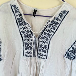 White Embroidered Kaftan Top