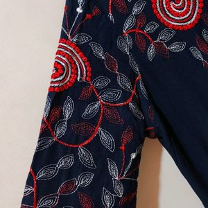 Embroidered Navy Blue Kurta