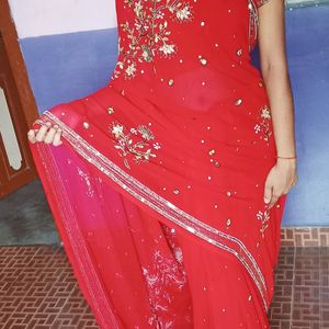 Red Saree With Full Embroidery Design