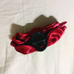 Red Satin Bow Clutcher/Hair Claw Clips