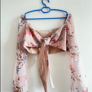 Pink Floral Flowy Tie Knot Top