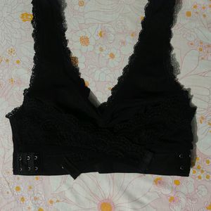 Black Front Cross Adjustable Side Buckle Lace Bra