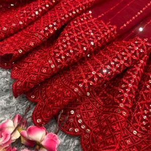 Red Georgette Sequence Saree