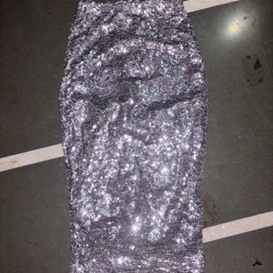 Sequence Sparkle Party Silver Pencil Skirt