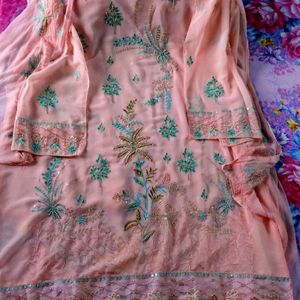 New Peachish Pink Heavy Embroidered Kurta Set