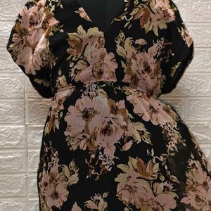 Floral Printed Black Dress