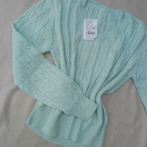 New Sea Green Korean Wool Crop Sweater