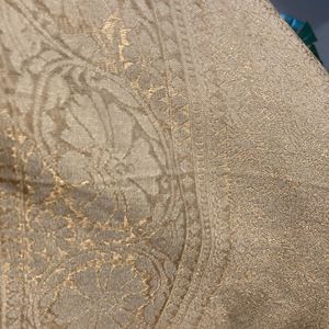 Gold Self Patterned Art Silk Saree With Fall