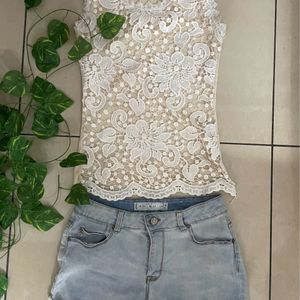 Mesh Lace Top And Shorts Set