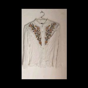 Korean style white embroidered shirt for bust ~30- 32