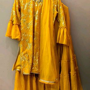 Yellow Sharara Set With Dupatta.