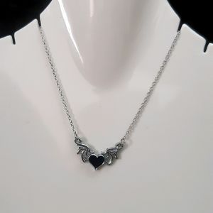 Gothic Black Heart Wing Necklace