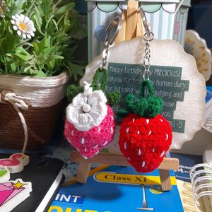 Handmade Babypink And red Crochet Strawberry