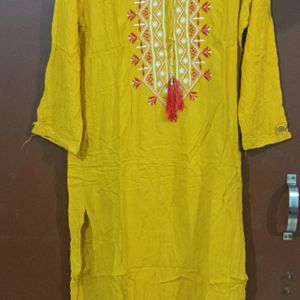 Yellow Color Embroidered kurti