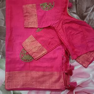 Rose Pink Chanderi Silk Saree