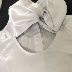 Korean Satin Top With Bow - M