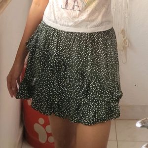 Dark Green Polka Dot Mini Skirt