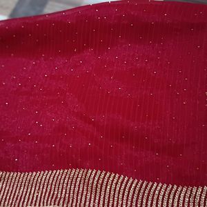 Red Saree Beautiful Border With Blouse Size 42