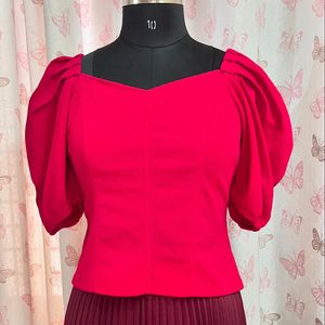 Fuchsia Pink Top Puffed Sleeves