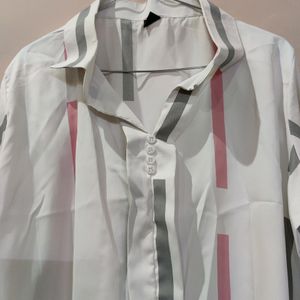 White shirt with Pink & Grey strips