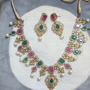 Premium Ad Stone Necklace Set With Earings
