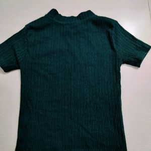 Bottle Green Turtle Neck Body Fitted Zudio Tee - T