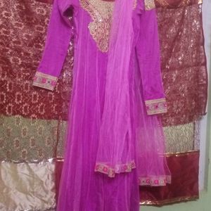 Beautiful Magenta Colour Long Gown With  Duppta