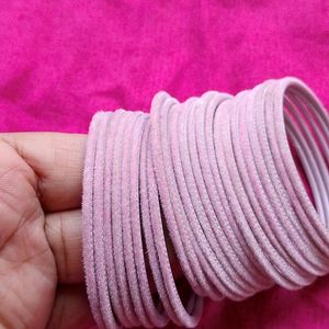 Baby Pink Velvet Metal Bangles Set