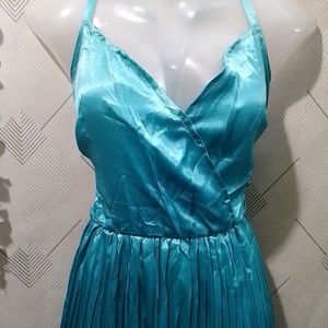 Teal blue Colour Satin Dress