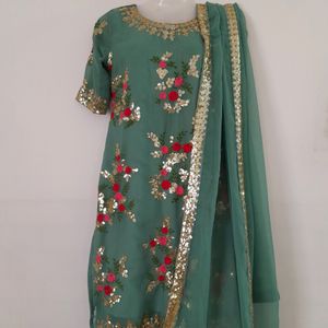 Sea Green Embroidered Kurta Palazzo Set