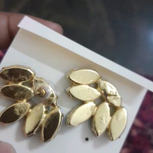 Korean Glassstone Statement Leaf Shaped Earrings