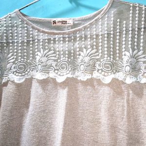 Grey Top With Floral Net Design