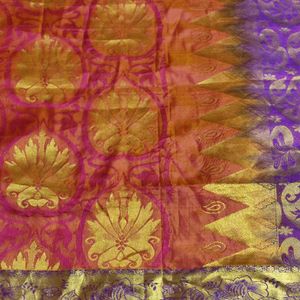 Orange And Violet Pure Silk Saree