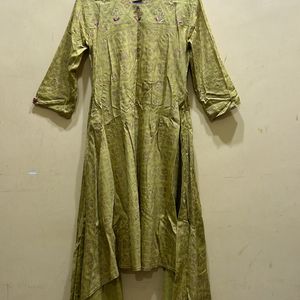 Neerus Green Printed High Low Kurta Size XXL