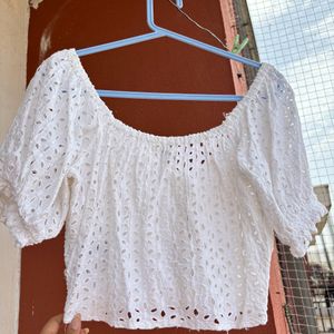 White Cutwork Crop Top