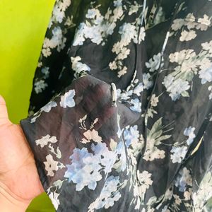 H&M black floral sheer blouse