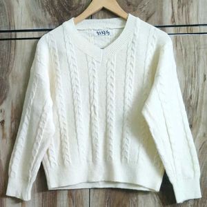 Cream Colour Self Design Sweater Size-38-40