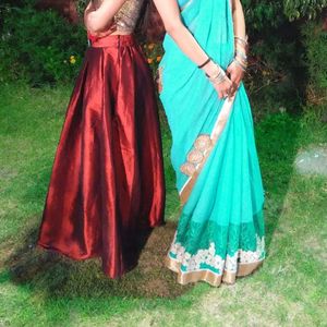 Sea Green Saree With Designer Blouse