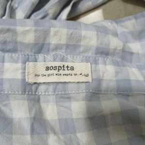 Blue And White Checks Collar Button Shirt