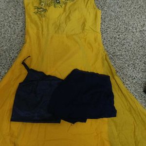 Yellow And Blue Anarkali Set