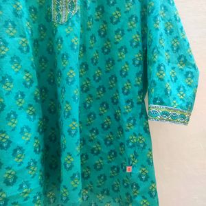 Teal Short Cotton Kurta