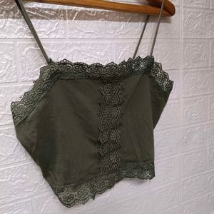 Spaghetti Olive Crop Top